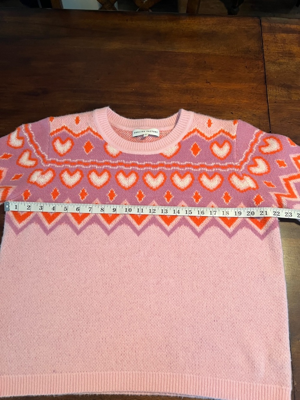 English Factory Pink Orange Heart Pattern Sweater XL - Picture 6 of 8